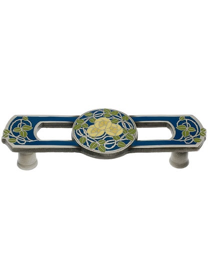 3 inch cc Delaney's Rose Pull in Antique Pewter/Blue.